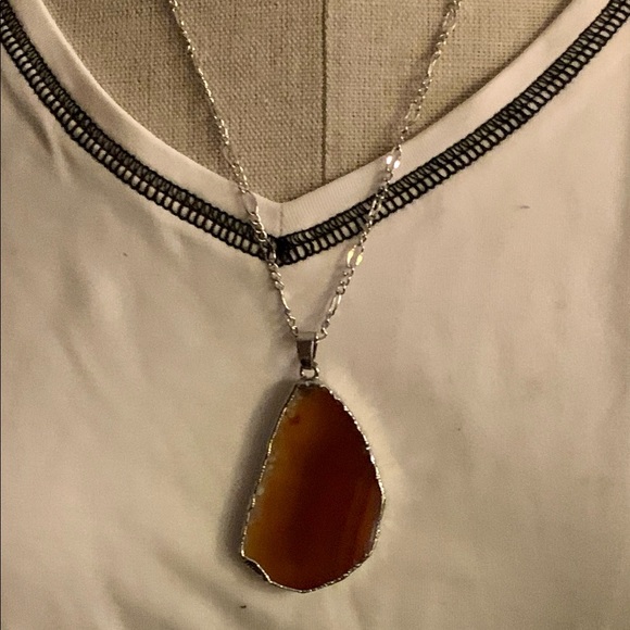 Sliced Agate Silver Plated Pendant Necklace - Picture 8 of 11